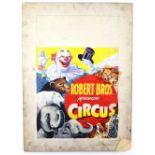 Roberts Bros. Mammoth Circus - Original hand painted poster artwork, on board, 47 x 30 cm.