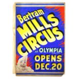 Bertram Mills Circus at Olympia - 'Opens Dec 20', featuring a white faced clown, original hand