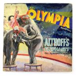 Althoff's Elephants at Olympia Grand Hall, original hand painted poster artwork, on board, 38 x 38