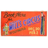 Book Here for Bertram Mills Circus and Fun Fair Olympia, original hand painted poster artwork (