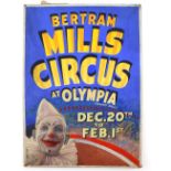 Bertram Mills Circus at Olympia, with a clown, original hand painted poster artwork, on board, 50