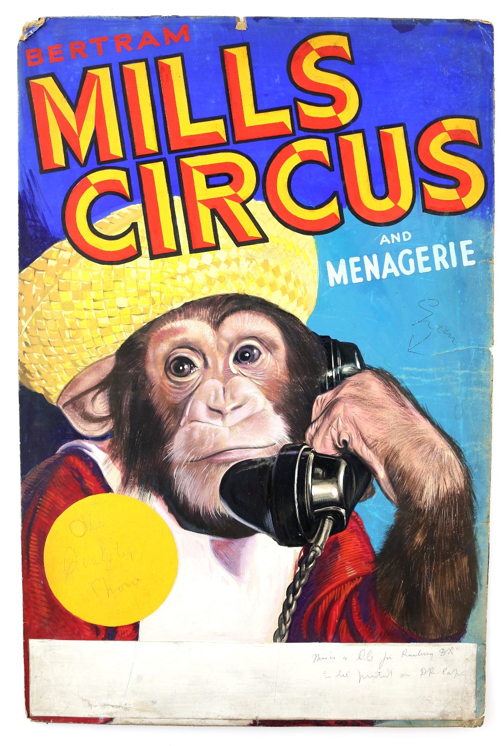 Bertram Mills Circus and Menagerie, Olympia, Chimp on the phone, (1952), original hand painted