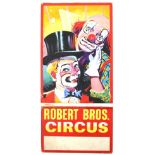 Robert Bros. Circus - Featuring two clowns, original hand painted poster artwork, on board, 56 x