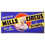 Bertram Mills Circus, Olympia - Featuring a white faced clown in a central circle, original hand