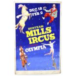 Bertram Mills Circus and Fun Fair, Olympia, featuring a horse, clown, chimps and a female acrobat,