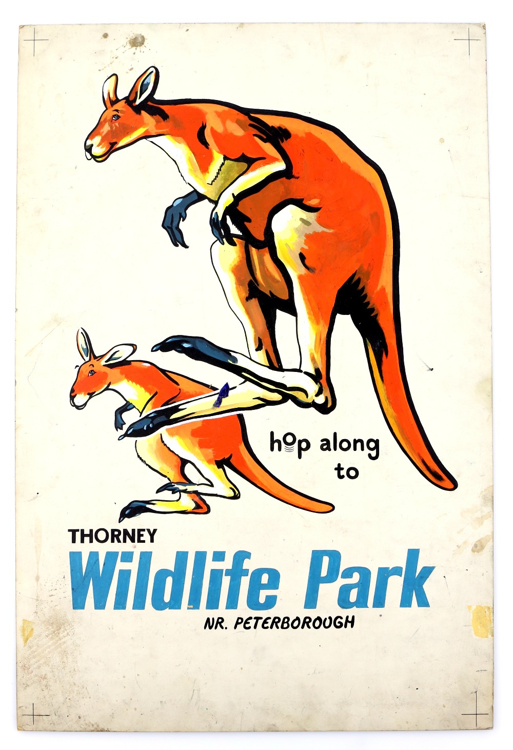 Thorney Wildlife Park - 'Hop along to', original hand painted poster artwork, on board, 46 x 32