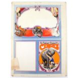 Sir Robert Fossett's Circus with elephant, clown and tiger, original hand painted artwork for a