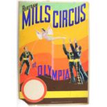 Bertram Mills Circus at Olympia - Four acrobats, original hand painted poster artwork, on board,