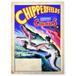 Chipperfields Circus - Zira the Girl who swims with Crocodiles, original hand painted poster