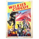 Wilkie's Circus - Ring with clowns, elephant and performing bear, original hand painted poster