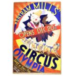 Bertram Mills Circus at Olympia - 'Opens Dec 20th' original hand painted poster artwork, on board,