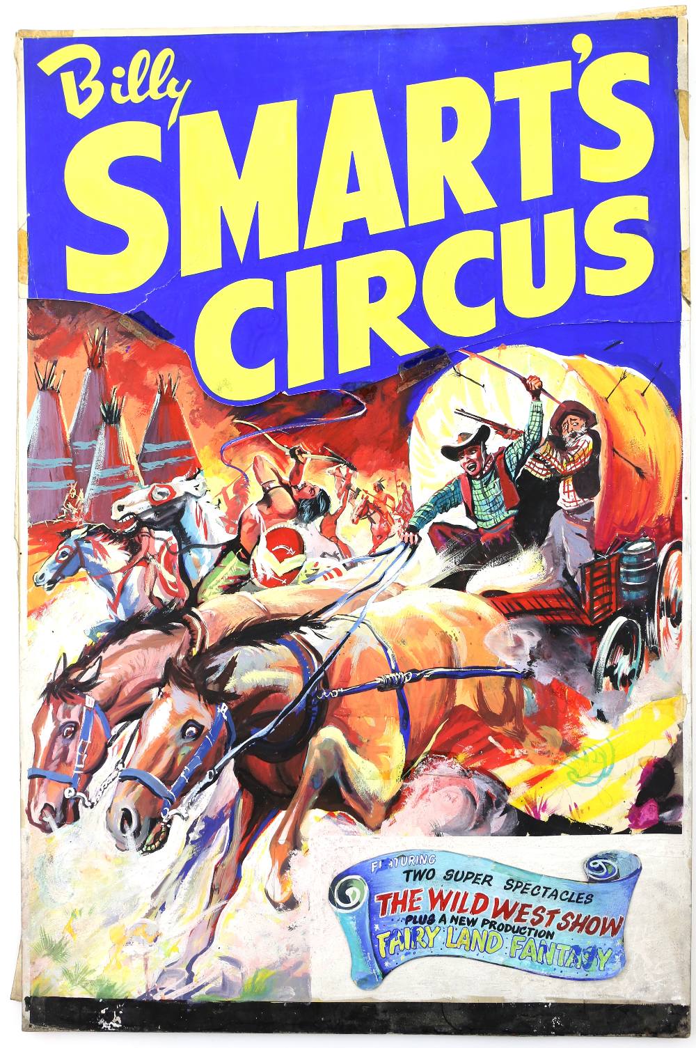 Billy Smart's Circus - 'The Wild West Show and Fairy Land Fantasy', original hand painted poster
