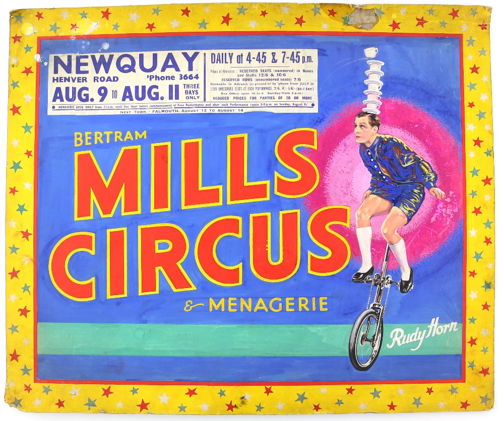 Bertram Mills Circus and Menagerie, Newquay, Rudy Horn on a monocycle, original hand painted