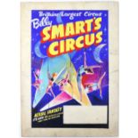 Billy Smart's Circus, 'Britains Largest Circus', 'Aerial Fantasy', original hand painted poster