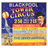 Blackpool Tower Circus - Featuring a clown, a seal and two tigers, original hand painted poster