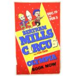 Bertram Mills Circus and Fun Fair, Olympia, 'Book Now', featuring three clowns, original hand