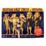 Bertram Mills' Circus at Olympia - D'Argens and her Lions, (1933-1934), original hand painted poster