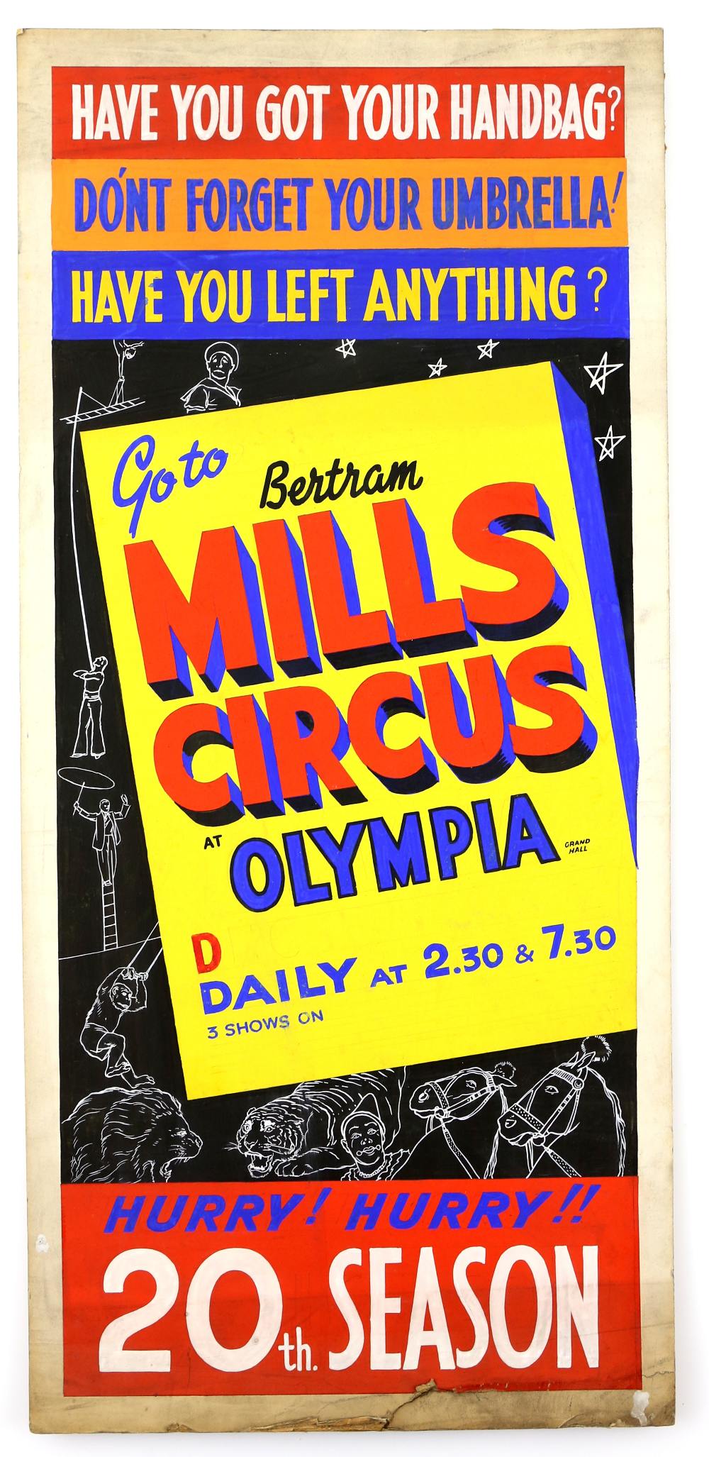 Bertram Mills Circus, Olympia, '20th Season' (1946) the first show since 1939, original hand painted