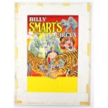 Billy Smart's Circus - Two tigers, horses, elephants and clown, original hand painted poster