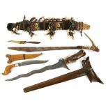 Two Malayan Kris and a Dayak Mandau or Parang Ihlang sword from Borneo