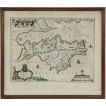 Blaeu Willem Janszoon, a hand-coloured engraved map of 'Vectis Insula Anglice' (The Isle of Wight)