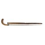 Late 19th century excise officer's rummage stick, with 26 cm square section tapering blade, 97 cms