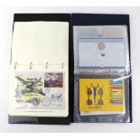 2 Albums First Day Covers including 2002 Commonwealth Games £2 x 4, £5 coins, Aviation Heritage