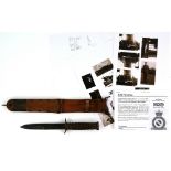 World War II US Military issue M3 Marked Guard Hunting in leather sheath and signed hand made copy