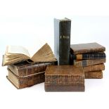 Three 19th century bibles, one in Welsh, and a further 9 leather bound volumes, (12)