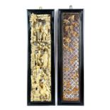 Two Chinese gilded and lacquered wood applique, each of rectangular form; one designed with a