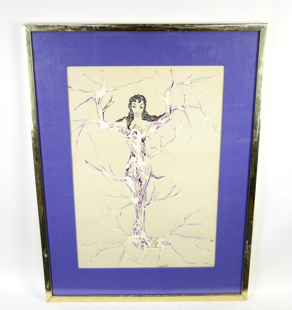 Amended description. Giorgio Amitrini, 20th century, 'Tree Lady', pen, acrylic and gouache, 46cm x