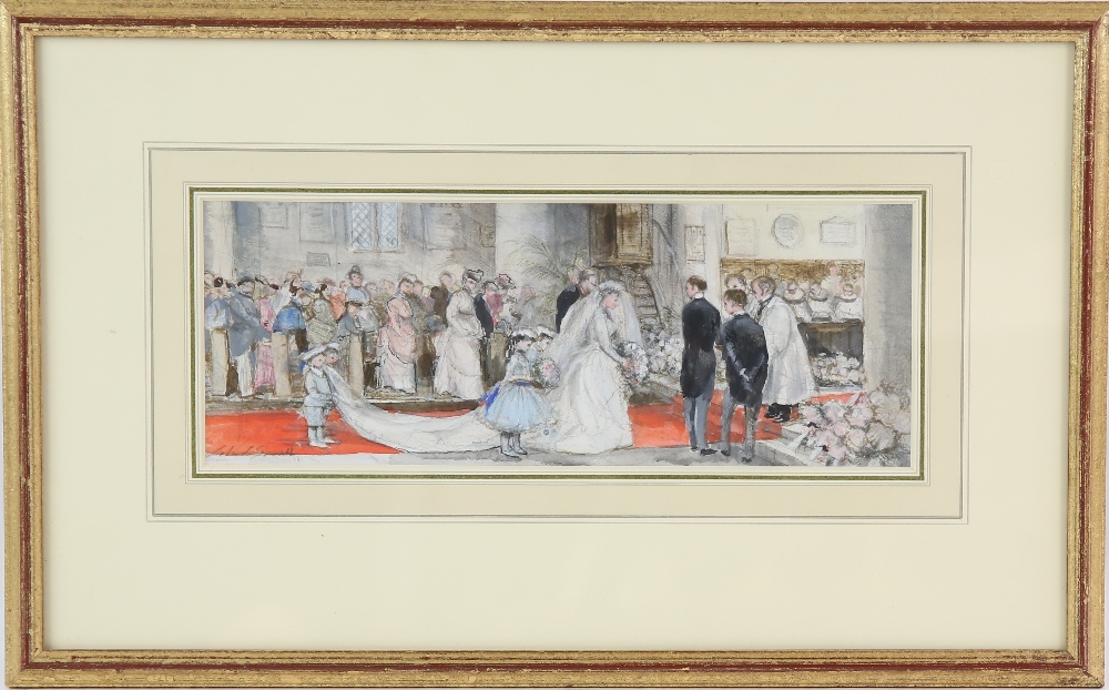 20th century, English school - watercolour scene of an Edwardian church wedding, signature - Image 2 of 4