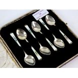 Cased set of six floral enamelled Norway sterling silver spoon.
