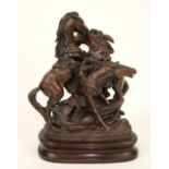 Bronze model of horses, signed G Tiney, on wooden plinth.