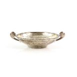 Silver bowl with hammered finish, 158 grams with swirl turned handle .