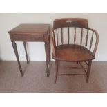 AMENDED DESCRIPTION - Early 20th century oak tub chair and an oak side table with single drawer .