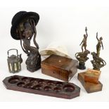 African wooden busts, modern Maj-jong, framed prints, bowler hat and other miscellaneous items.