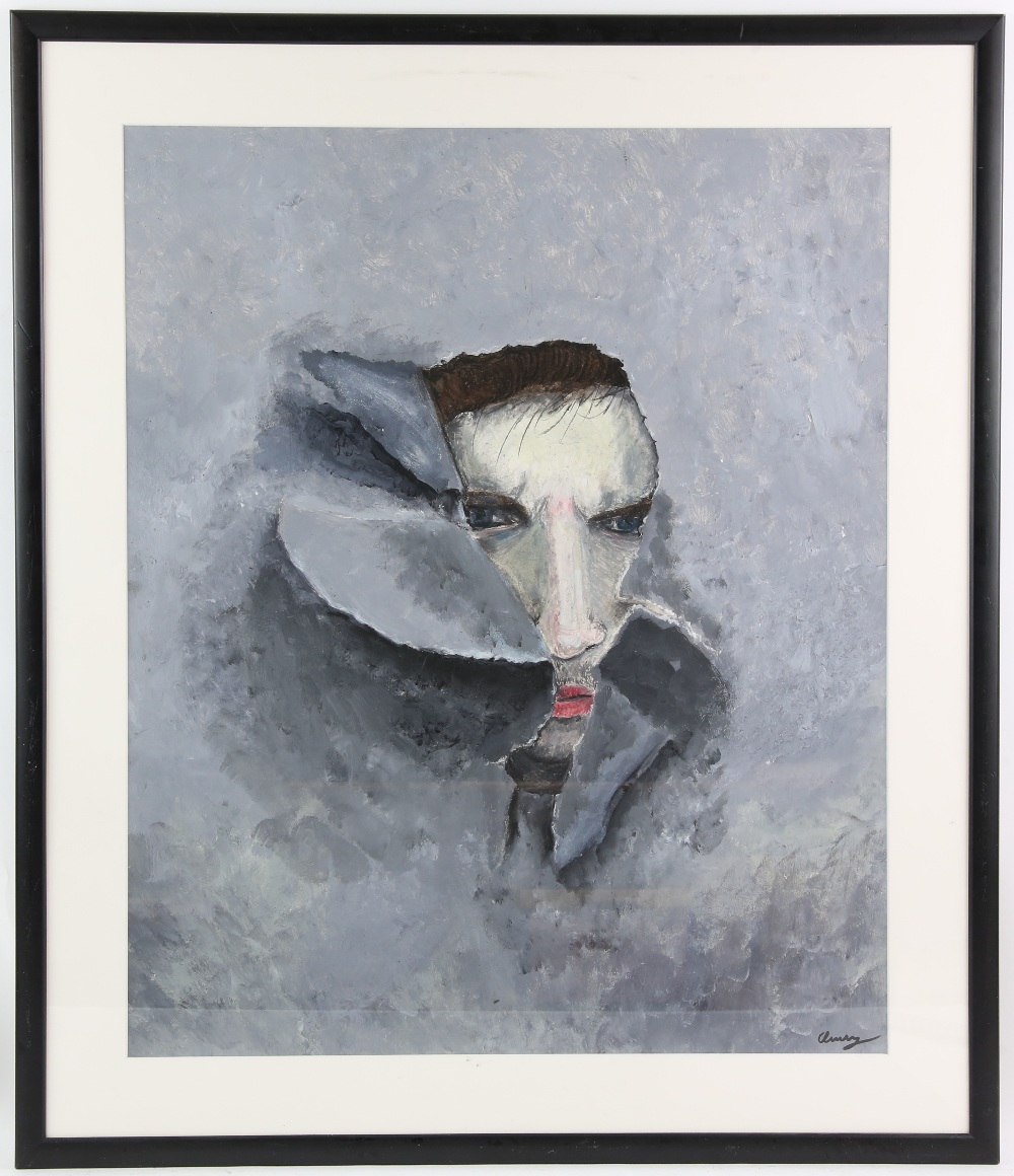 Surrealist study of a male prisoner, monochrome acrylic on paper, signed indistinctly lower left, 59 - Image 6 of 12