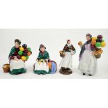 Collection of Doulton figurines to include, Biddy Pennyfarthing HN 1843, The Old Balloon Seller HN