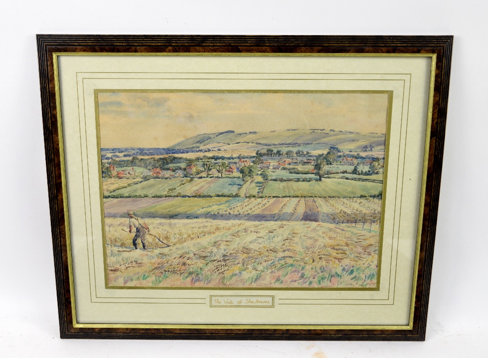 Vincent Henry LINES (1909-1968) landscape with farm worker signed watercolour .