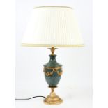 L'Originale table lamp, the green marble urn shaped base with gilt metal mounts in the Louis XVI