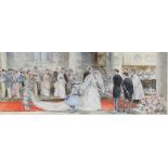 20th century, English school - watercolour scene of an Edwardian church wedding, signature
