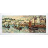 Amended description. George Hann, Cornish village/harbour scenes, signed, oil on board, 101cm x 41.