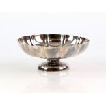 Fluted silver pedestal dish with central Yorkshire rose by James Dixon and Son, Sheffield 1946.