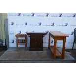 Modern side table a wash stand, altar table and two folding chairs .