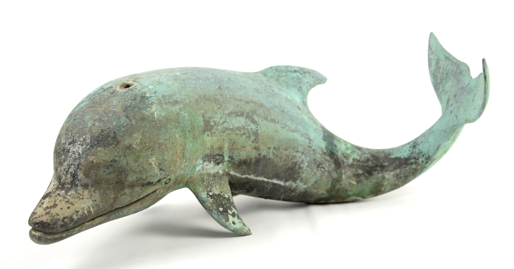 20th century metal fountain head in the form of a dolphin . 70 cm long. Weathered and with marks/