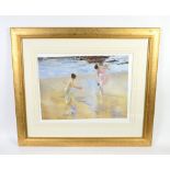 Large William Russell Flint limited edition print of two women playing a game on the beach. 91 cm