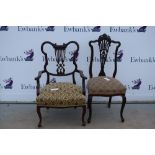 Set of four mahogany dining chairs and two others,.