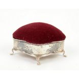 Cushion topped silver jewellery/trinket box set of four lion paw feet by Saunders and Shepherd,