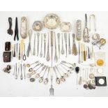 Selection of silver and silver-plated items to include a silver pin dish, ashtray, hoof-footed bowl,